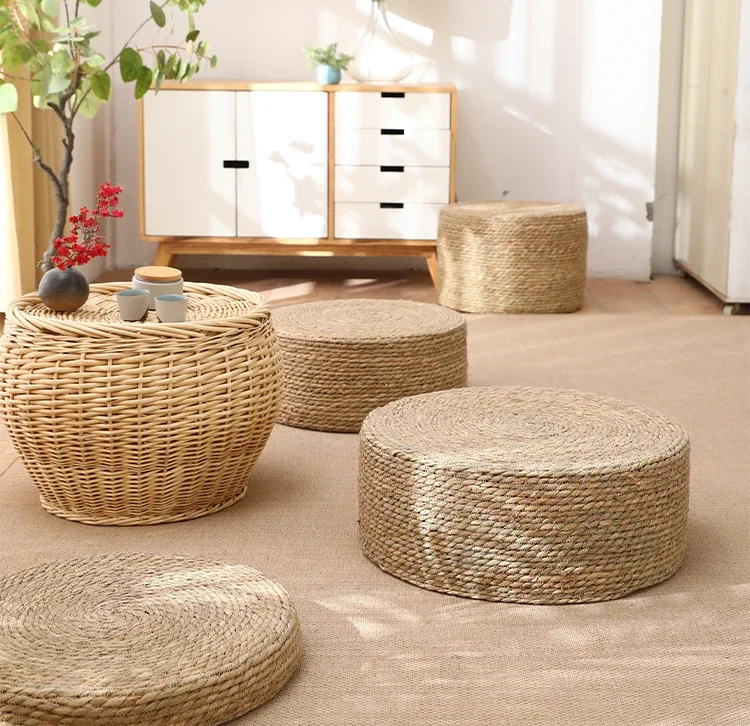 Futon Tatami Cushion Straw Japanese Mat on the Ground Meditation Mat Balcony Meditation Cushion Round Thick Pier