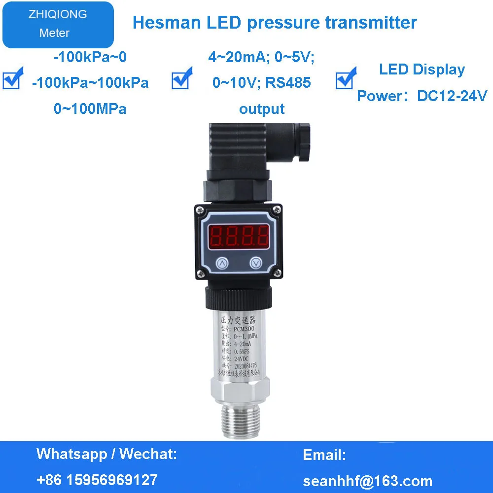 Pressure Transmitter with LED Display G1/4 12-36V 4-20mA 0.2% 0-600 Bar Optional Stainless Steel Pressure Transducer Sensor