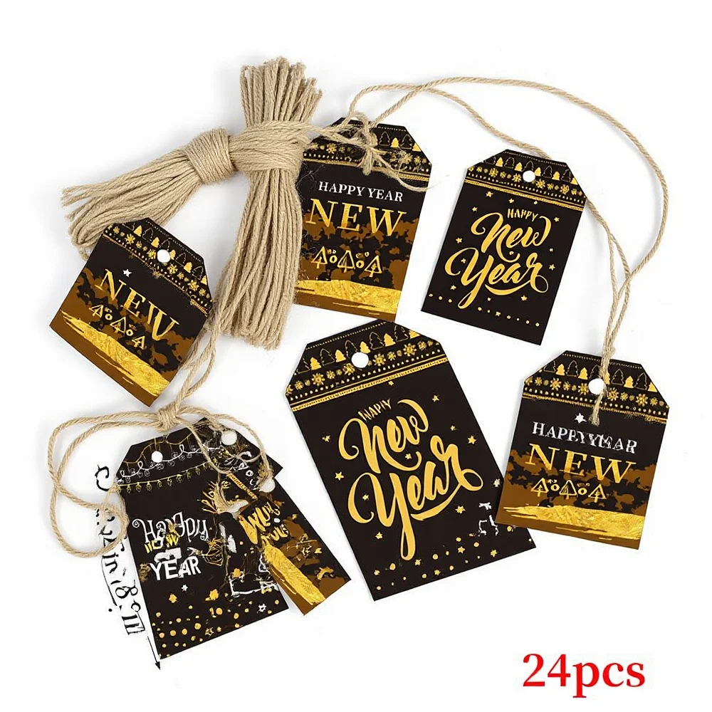 24 قطعة 2026 موضوع رأس السنة الجديدة حفلة شنق العلامات مع تسميات الجوت للعام الجديد عيد الميلاد الديكور هدية التفاف #3