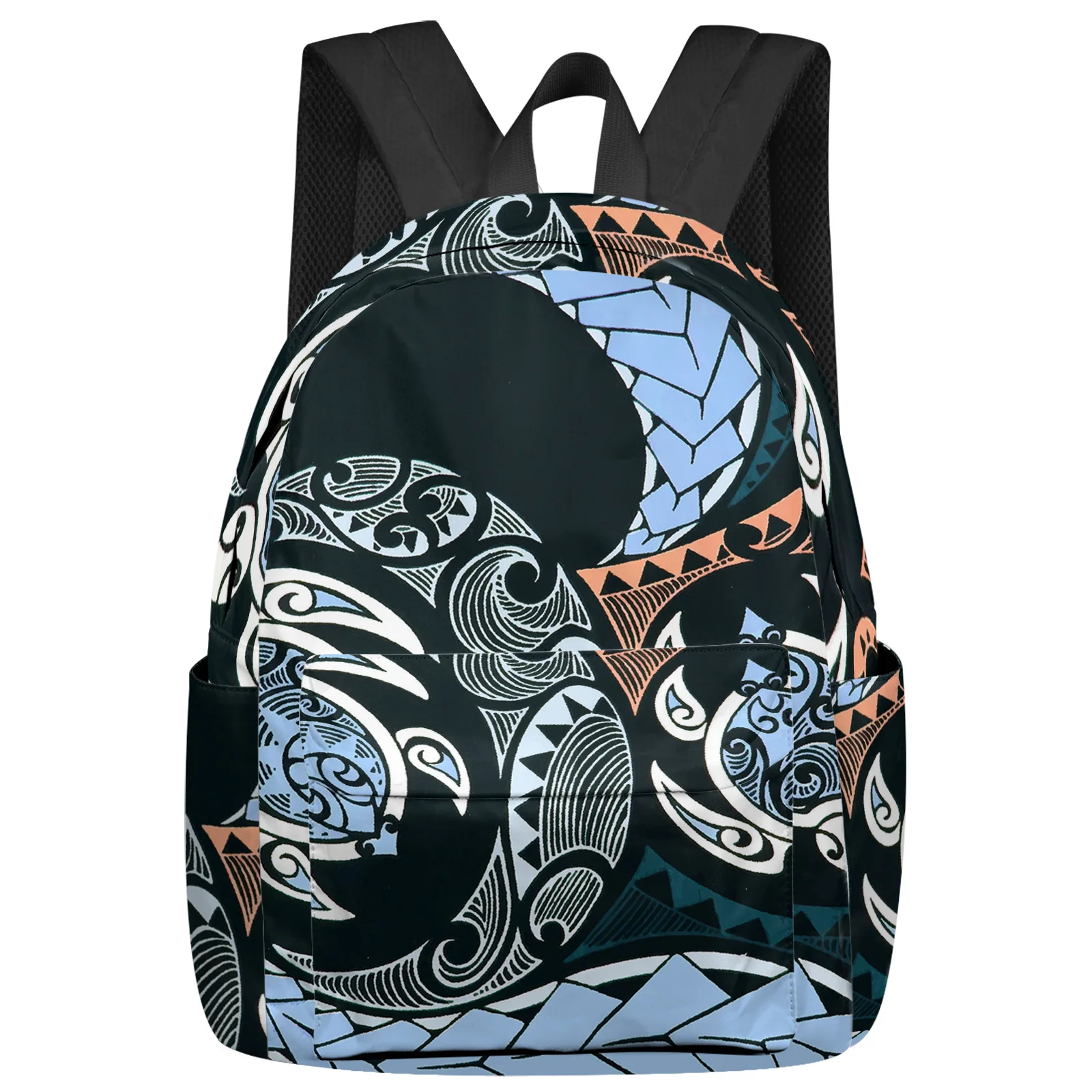 

Ethnic Polynesian Texture Flower Sea Turtle Blue Backpacks Custom School Bags Laptop Backpack Men Women Female Travel Mochila