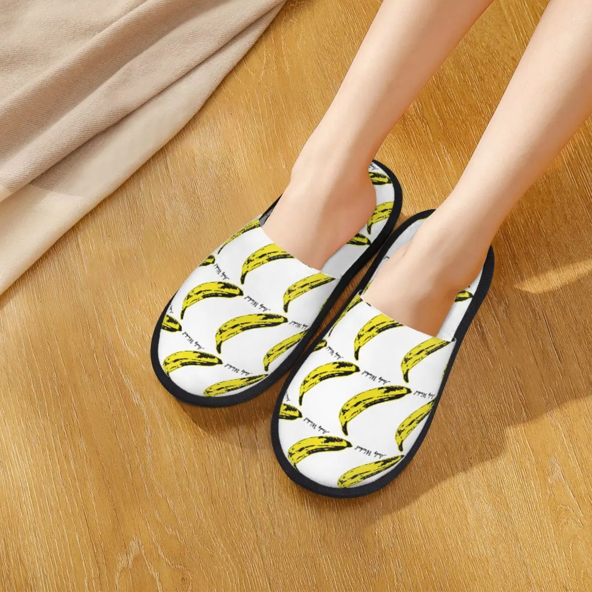 Custom Andy Warhol Sunset Cat Cattle Banana Slippers Memory Foam Warm Soft Women House Slipper Bedroom Comfy Shoes