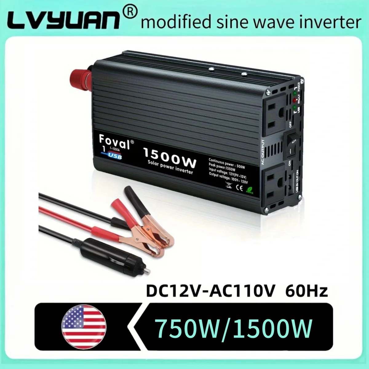 1500W Peak Power Inverter DC12V to AC 110V 60Hz Car Inversor With The Cigarette Lighter Modified Sine Wave