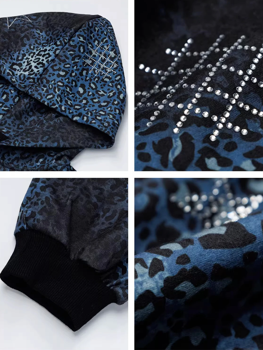 Men Women 2025 Autumn New Trendy Versatile Jackets Retro Star Rhinestone Leopard Print Stylish Hooded Zipper Sweatshirts Coats