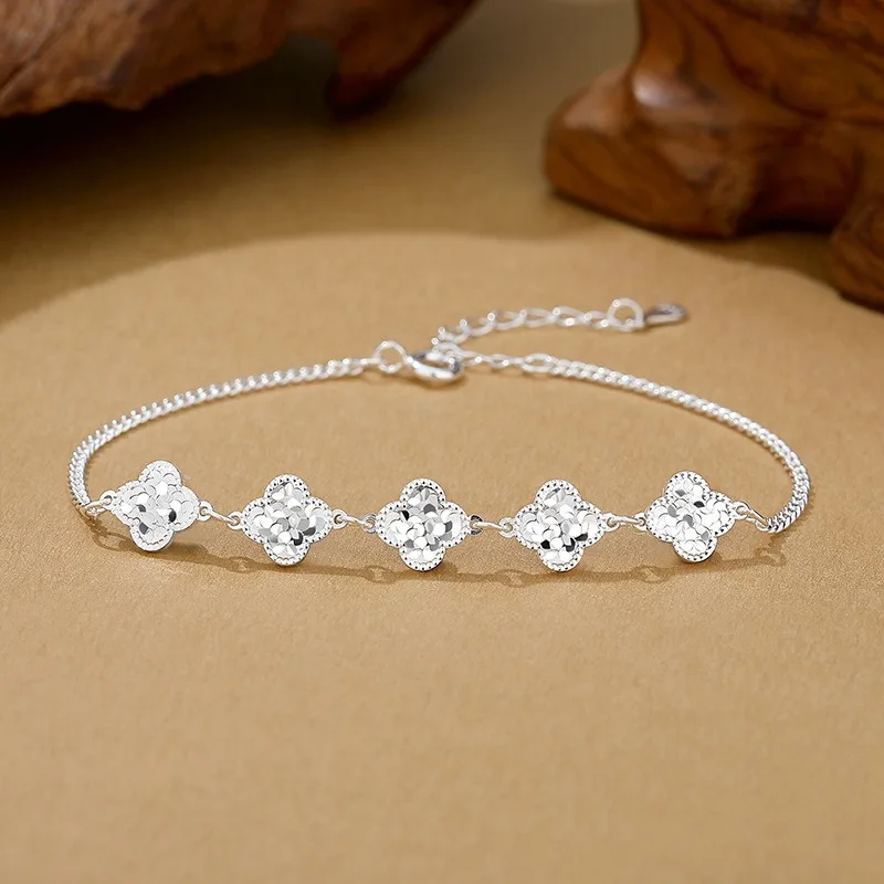 

TIMESWIND Fashion Shining Women Lucky Four-Leaf Clover S925 Silver Bracelet with Certificate