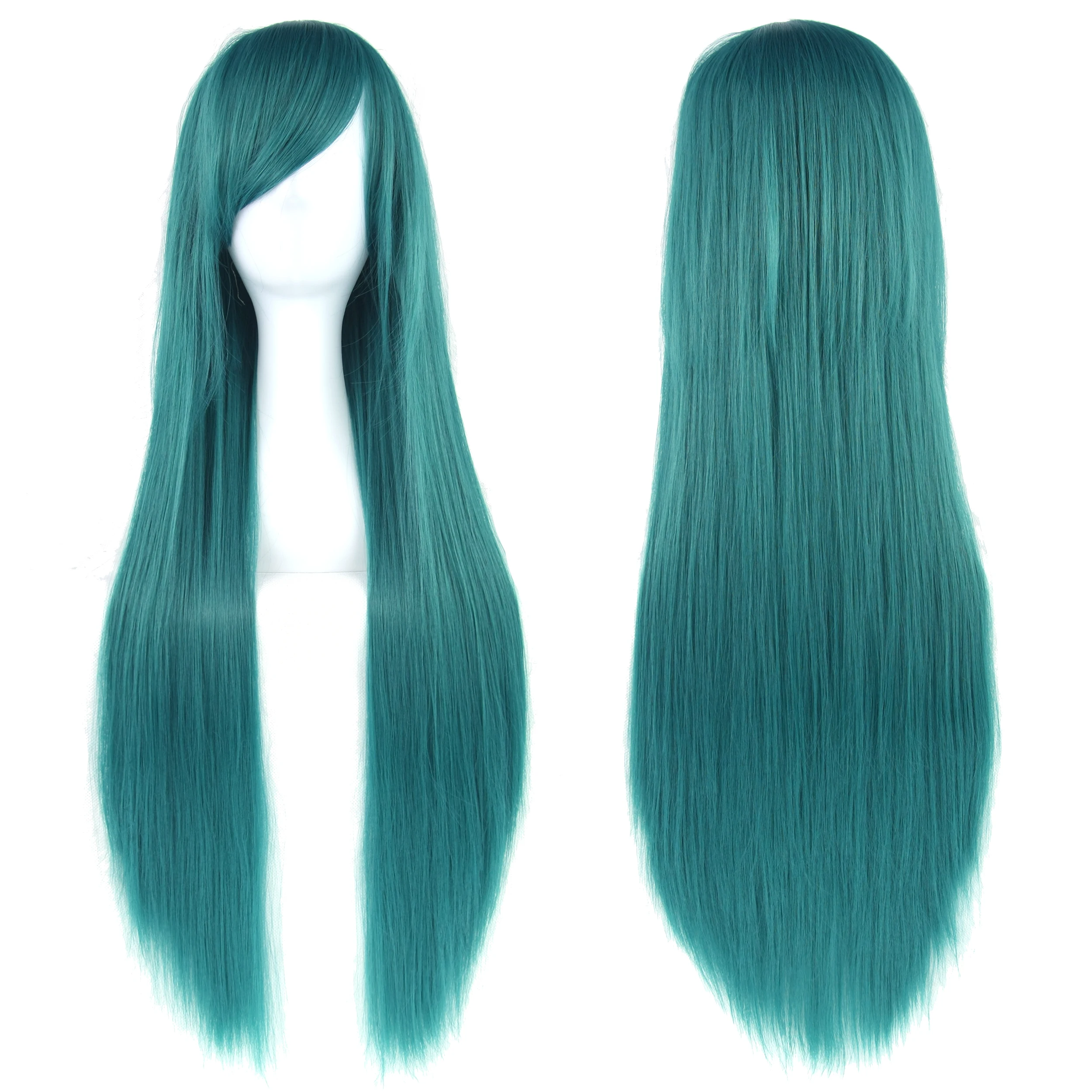 Soowee 80 cm lang synthetisch haar wit paars cosplay pruiken partij zwart haar rechte pruik haarstukje voor vrouwen
