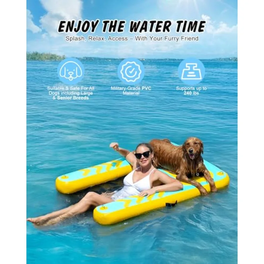 Inflatable Dog Pool Float Ramp for pool dock lake boat use; EVA material; gray; non-slip surface 60'' x 40'' supports up to 240