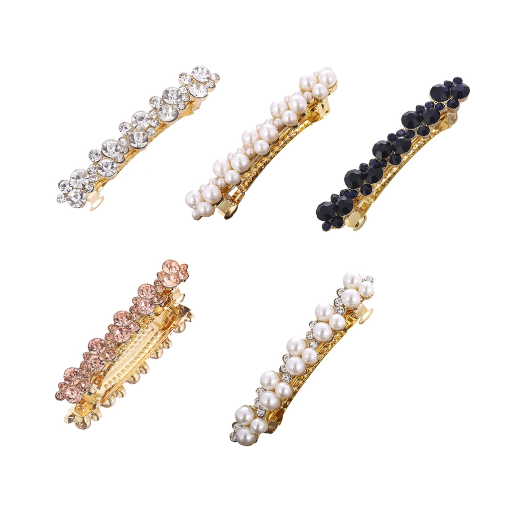 Elegant Pearl Spring Hair Clips Pin For Women Kid Exquisite Barrettes To Style And Hair Accessories E8407White Diamonds