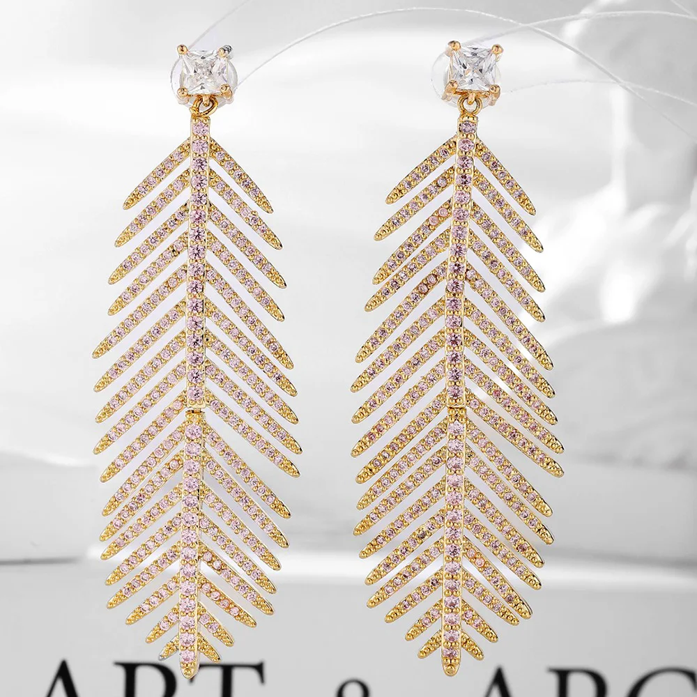 

Missvikki Luxury Feather Long Earrings for Women Wedding Holiday Party Occasion boucle d'oreille femme Jewelry Unique Design