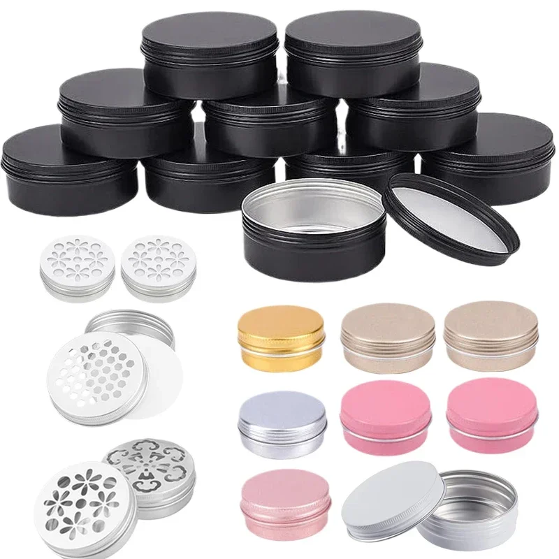 100Pcs 5/10/15/20/30/50/60g Colored Round Aluminum Tin Jars With Lids For Cosmetic Metal Tin Box Lip Balm Cream Tea Containers