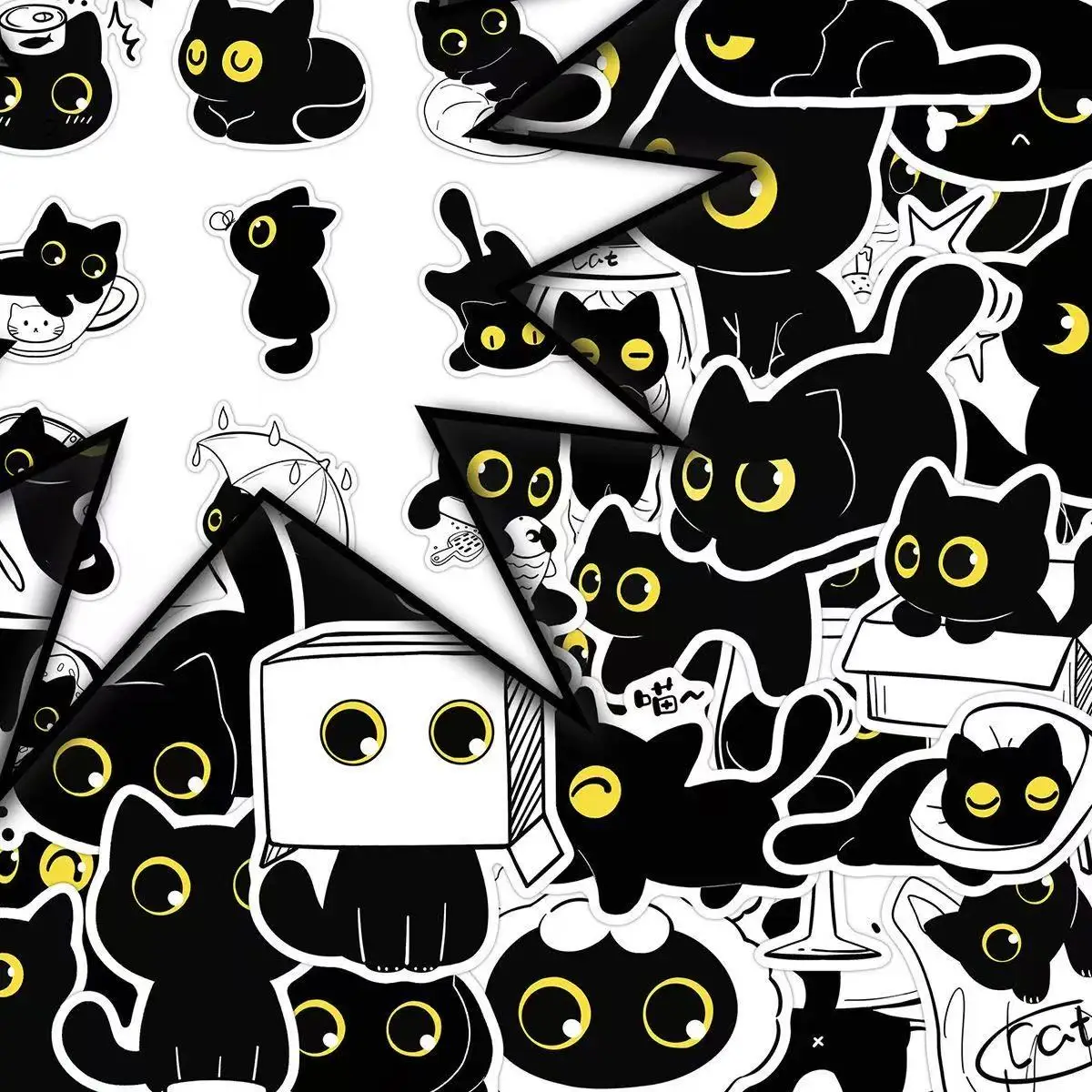 50PCS Kawaii Black Cat Sticker Cute Kitten Funny Meme Graffiti Waterproof Decal Children's Toy Gift for Guitar Water Cup