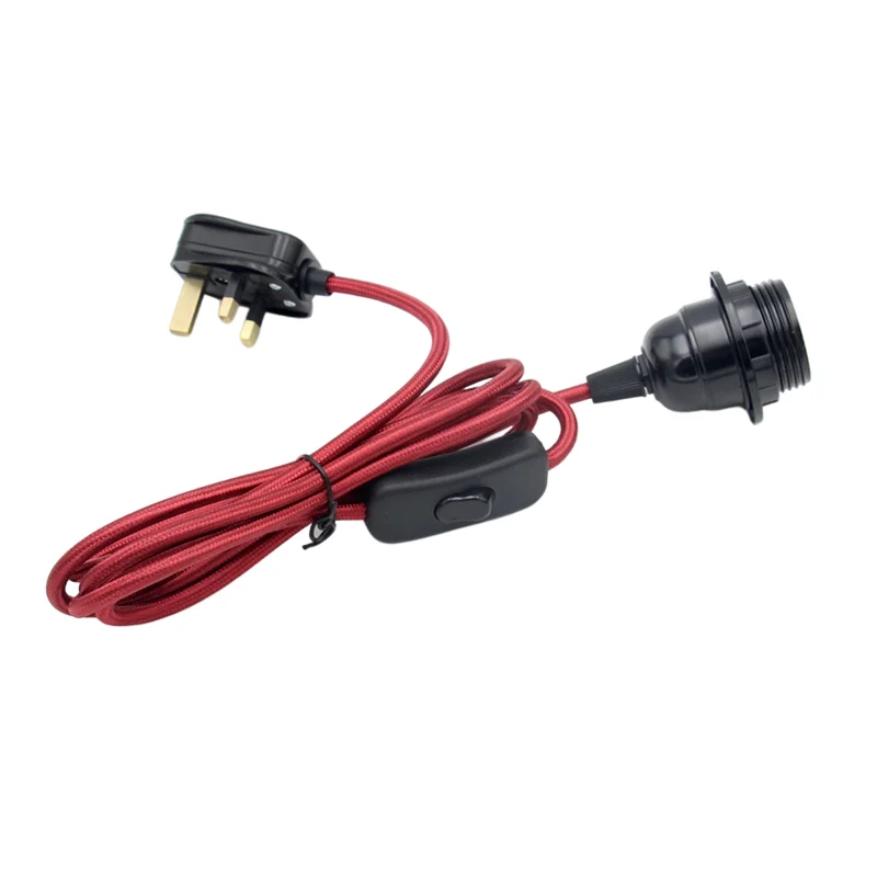 Cable de alimentación de enchufe de CA 220V UK, Cable de tela flexible con soporte de lámpara E27, interruptor de encendido/apagado para decoración