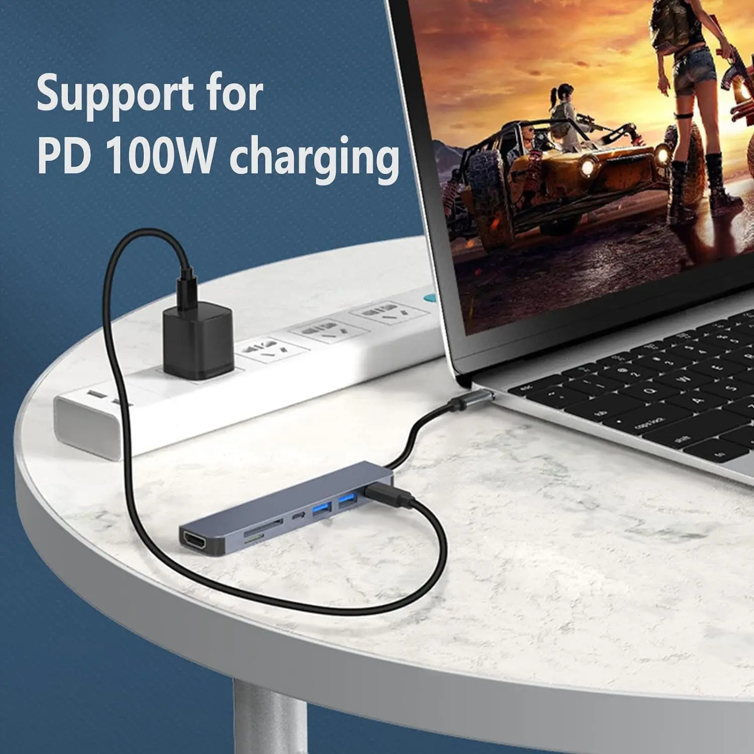 Adapter USB 8 w 1 Typ C 3.1 do 4K HDTV z czytnikiem kart SD TF RJ45, szybkie ładowanie PD do Macbooka, notebooka, komputera. — zdjęcie produktu 3