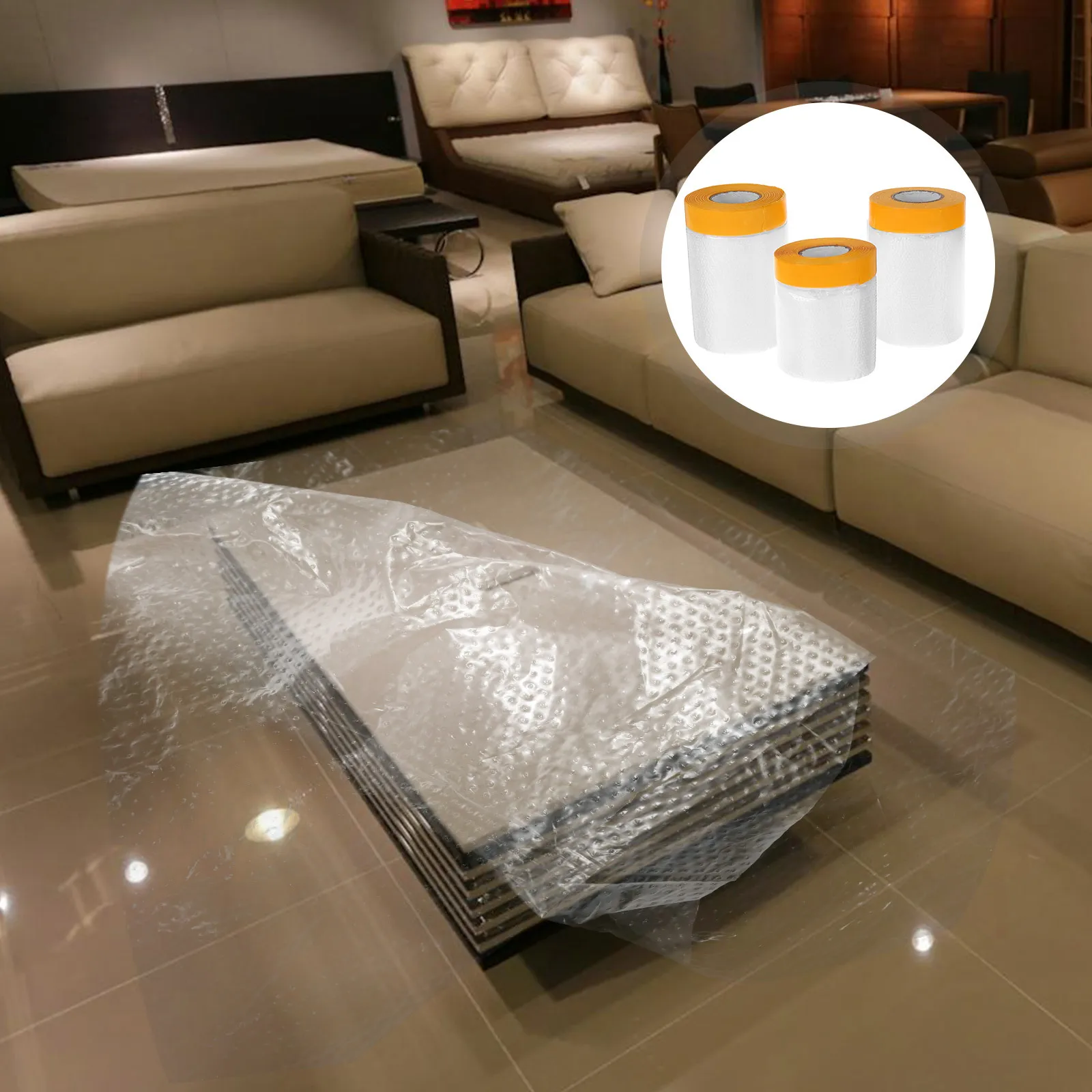 

3 Rolls Pre-Taped Paint Films Adhesive Masking Film Plastic Sheeting Tape Automotive Car Painting Auto Body Protective Film Dust