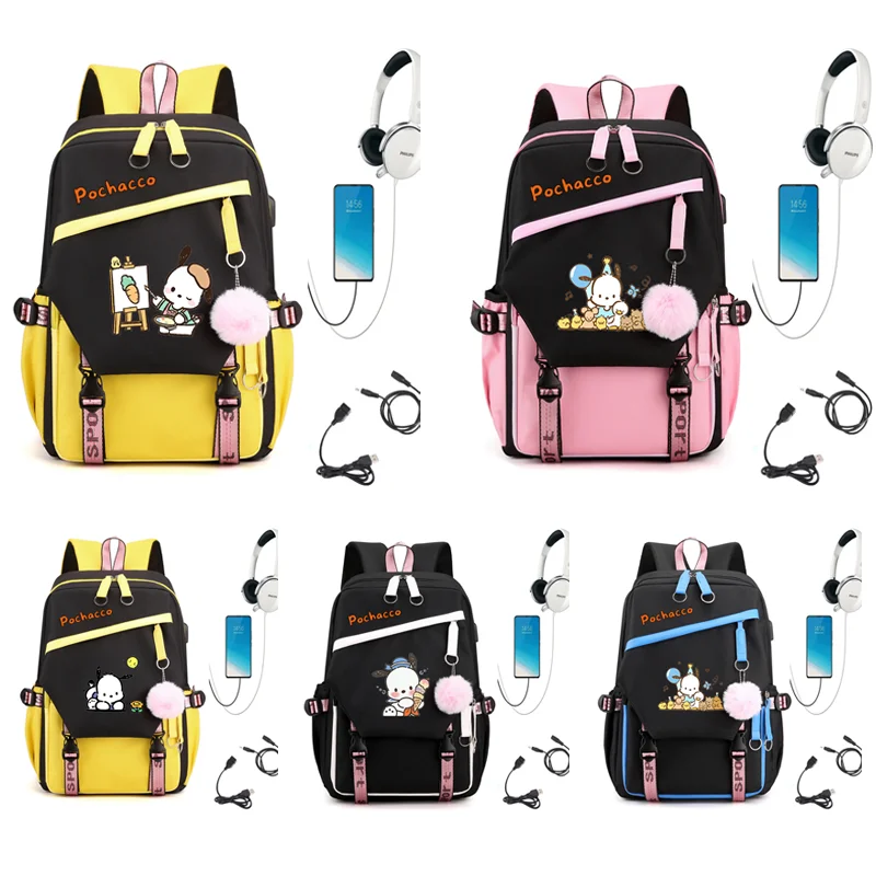 

MINISO Pochacco Backpack Laptop for Girls Boys Teenager Rucksack Male Famale Casual Cartoon School Bags USB Backpacks