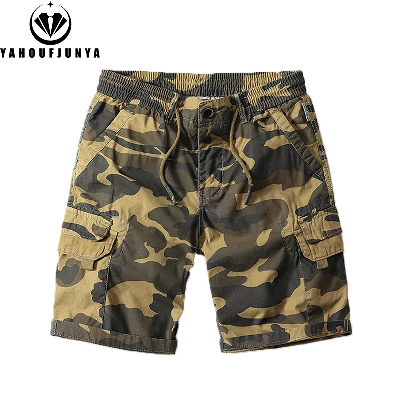 2024 Summer Men Outdoors Casual Camouflage Cargo Shorts Men Design Baggy Elastic Waist Breathable Straight Fashion Short Male