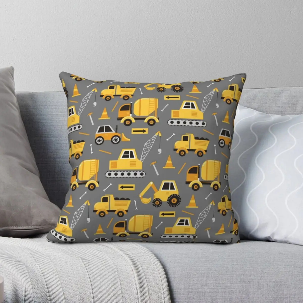 

Construction Trucks Crane Excavator Square Pillowcase Polyester Linen Velvet Pattern Zip Decor Pillow Case Cushion Cover 45x45