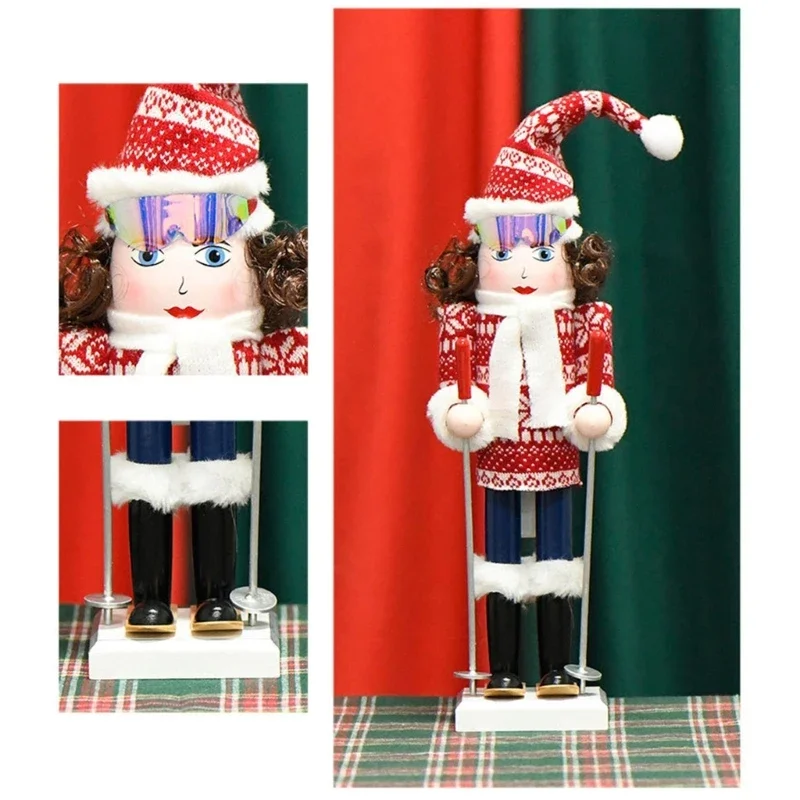 

Christmas Nutcrackers Soldier Ski Girl Puppet Traditional Holiday Nutcrackers Figure Desktops Ornament Decors