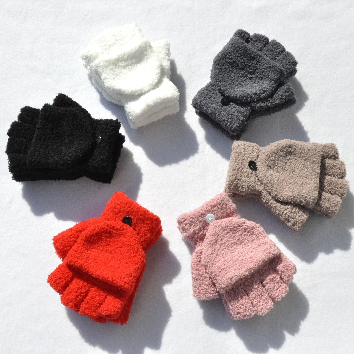 Coral velo flip cover metade dedo luvas de inverno das mulheres dos homens sólidos mais quentes luvas macias feminino senhora menina ciclismo luvas novo