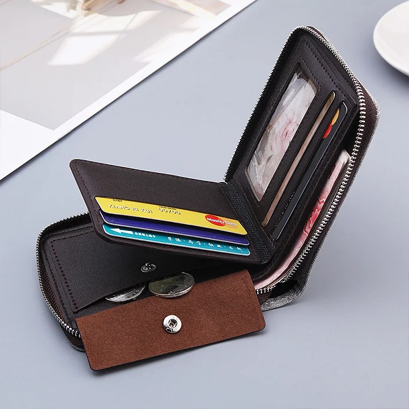 

Men's Short Wallet Canvas Solide Short Wallets Men Zipper Vintage Male Purse Coin Pouch Multi-functional Billetera Hombre Purse