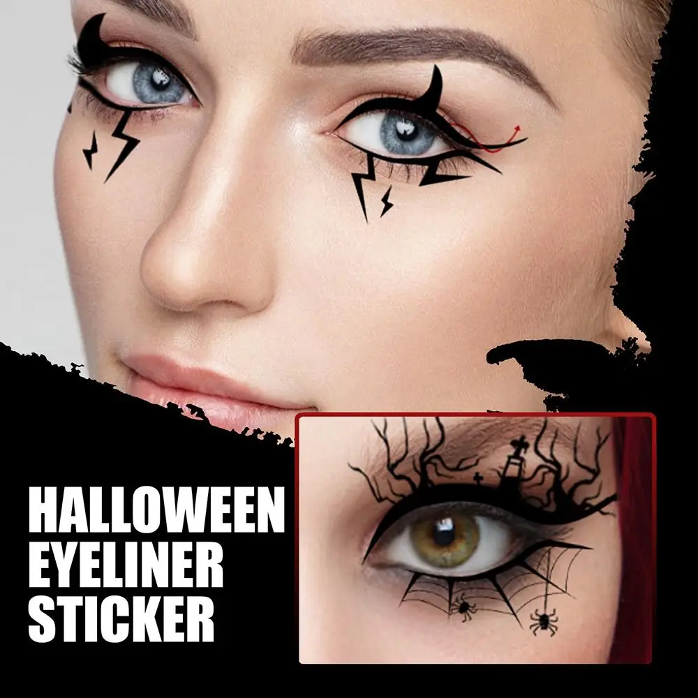 Adesivos de sombra de olho de Halloween à prova d'água Teia de aranha Adesivos de delineador DIY Adesivos de tatuagem de olhos reutilizáveis