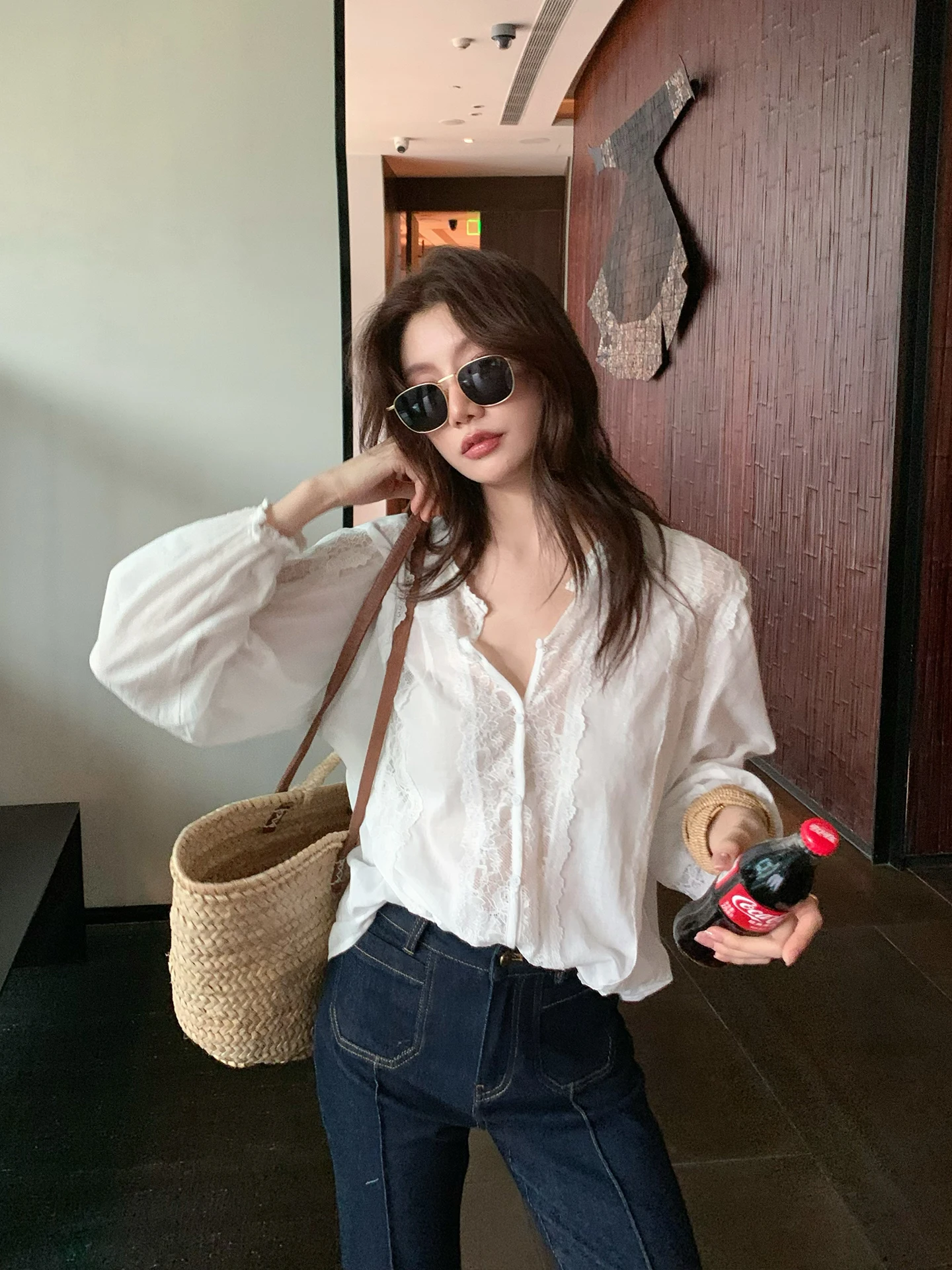 

Dragon Xier Lazy Atmosphere Ear Mushroom Ruffle 100 Pure Cotton Women's Loose Personality Commuting Shirt A2FCCSJ401