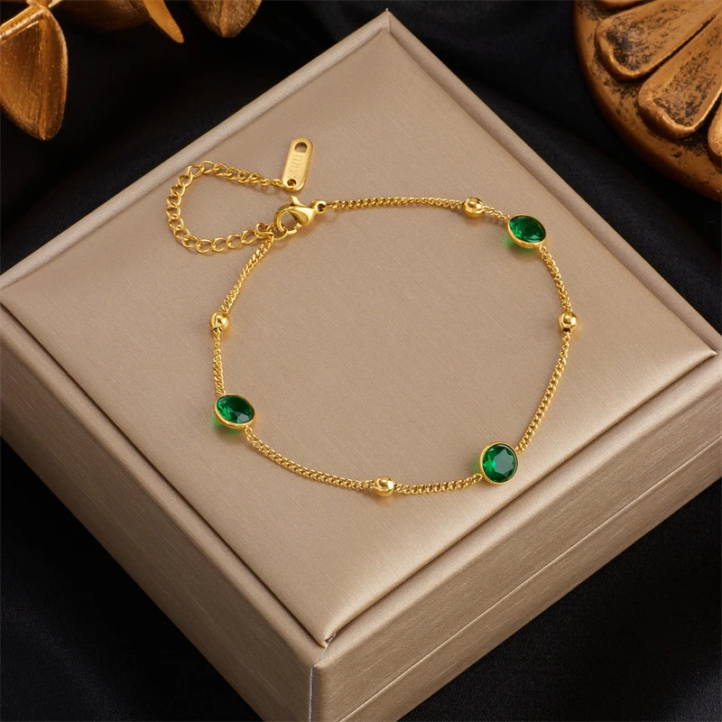 DIEYURO-pulsera de acero inoxidable 316L para mujer, joyería de circonita verde, accesorios de muñeca para niñas, regalo de boda, nueva moda