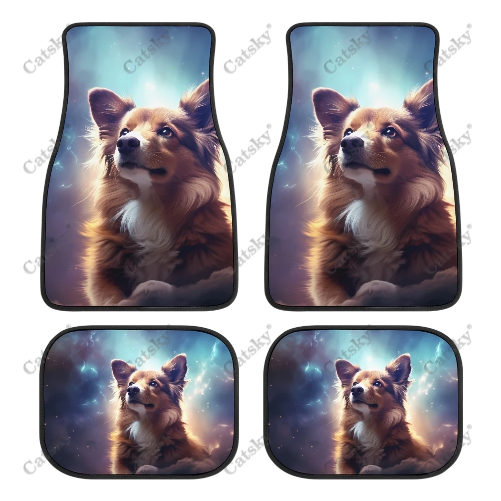 Dog with Space Galaxy Car Auto Floor Mats Carpet, 4PCS Customized Cars Mat All Weather Automotive Vehicle Pad Stylish