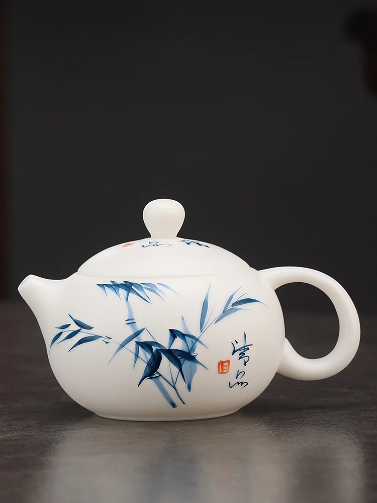 

Xishi Pot, Sheep Fat Jade Porcelain Colored Painting Tea Pot,