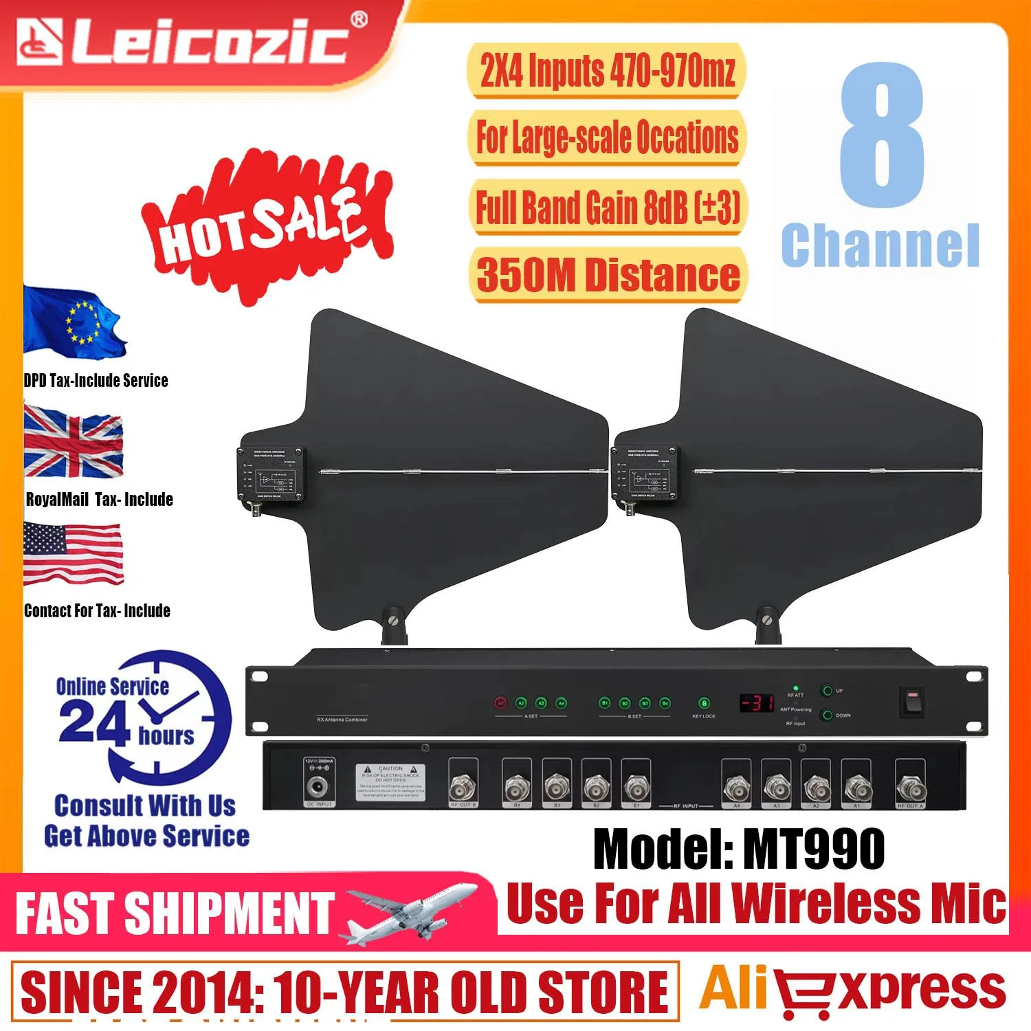Leicozic MT990 Antenna Distributor System 8 Channel Power Distribution 470-970MHz NO Signal Dead Zones Suitable For Large Venue