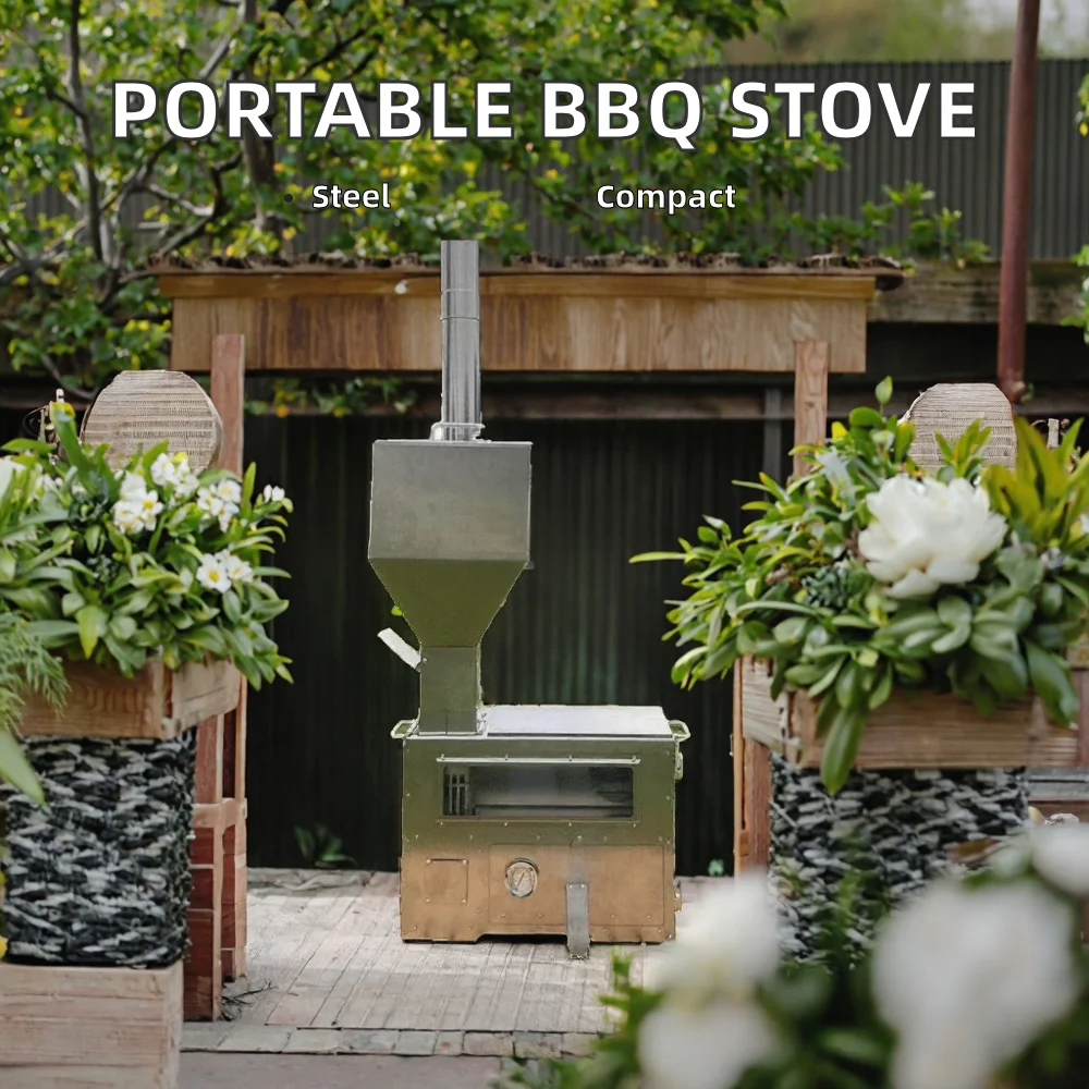 

Vento Outdoor Camping Grill Pellet Grill 304 Stainless Steel Portable Cooker with Oven and Tent Heating