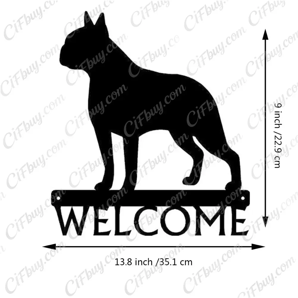 CIFBUY Boston Terrier Dog Welcome Sign Iron Wall Decor Metal Art Hanging Ornament Rust Proof Indoor Entryway Unique Gift Plaque