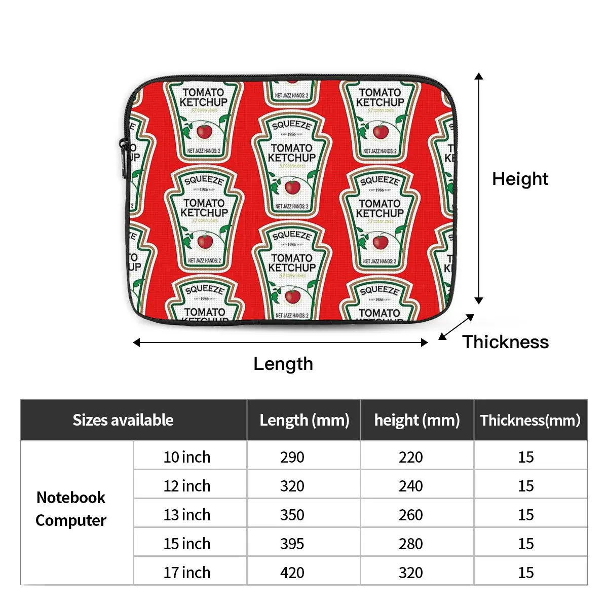 Funny Ketchup Label Notebook Laptop Bag Case Pouch Notebook Sleeve Cover Bag Tablet Shockproof Case Bag