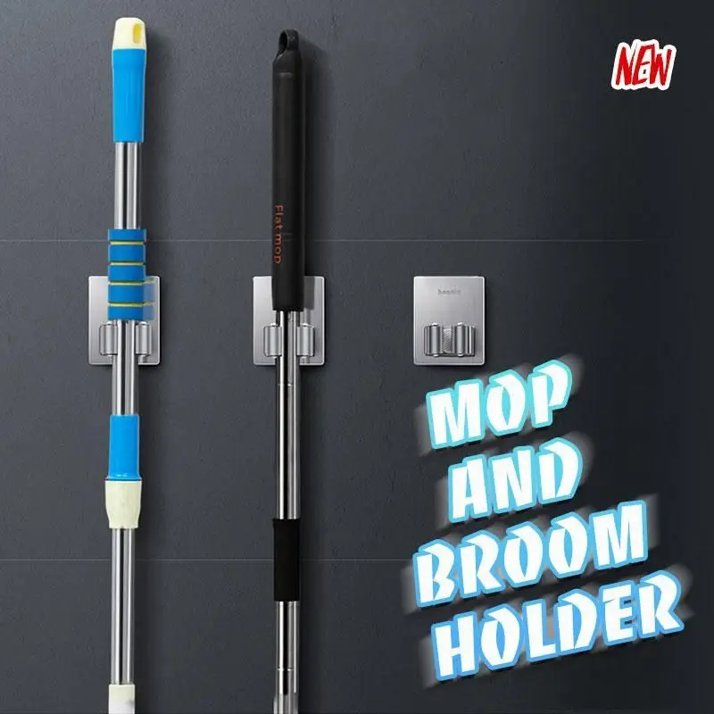 Mop Broom Holder Bathroom Wall Mounted Mop Organizer Holder Brush Storage Rack Kitchen Clip Seamless