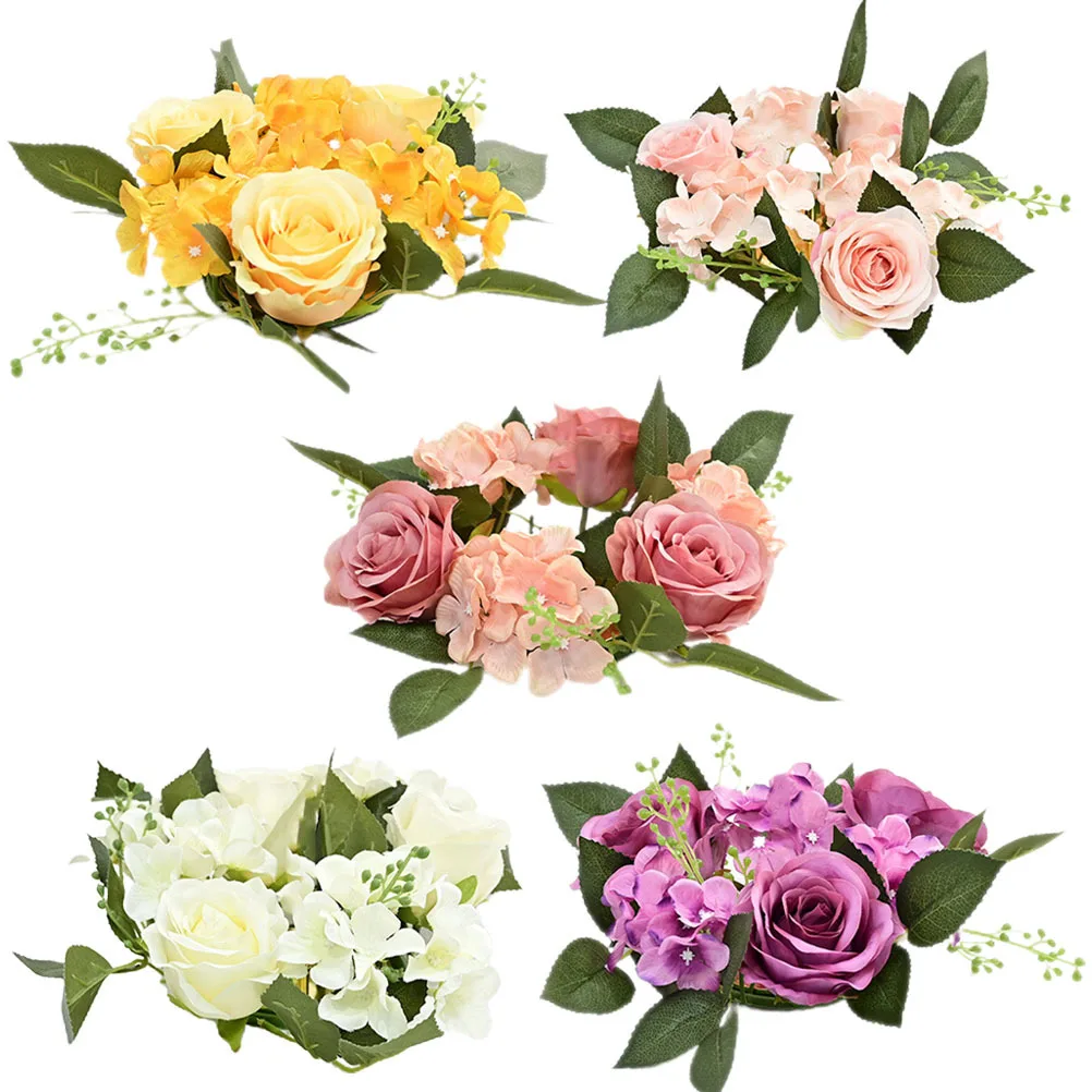 

5Pcs Realistic Artificial Flower Rings Floral Wreaths Decorative Table Centerpiece Wedding Party Valentines