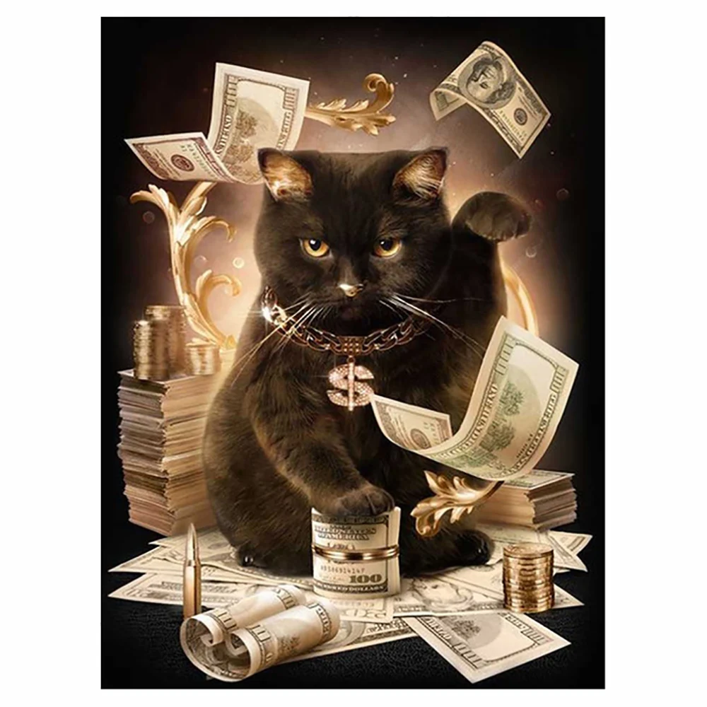 

5D diamond painting fortune black cat diamond embroidery mosaic picture round diamond kit DIY home decoration