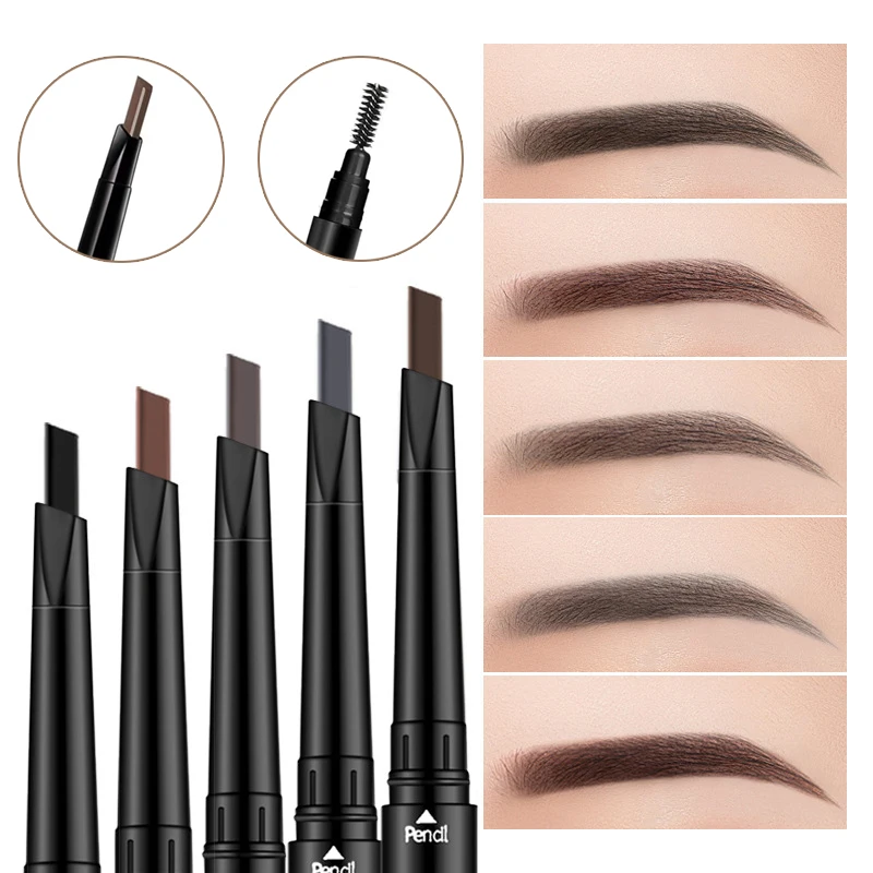 5 Color Waterproof Matte Eyebrow Pen Makeup Double Head Long Lasting Brown Non-Smudged Eye Brow Pencil Tint with Brush Cosmetics