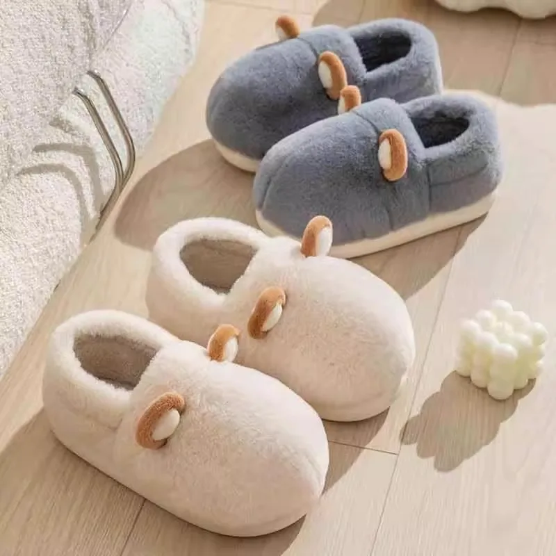 2024 new cotton slippers with wrapped heels female corgi dog home slippers domestic thick soled warm plush shoes male