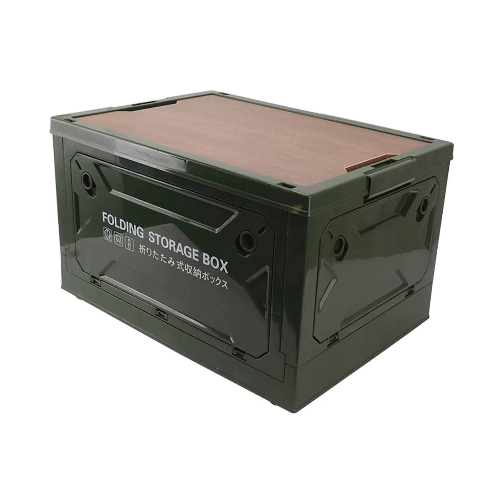 

Folding Storage Box with Wooden Lid Collapsible Storage Bin Container with Wheels for Home Outdoor Camping Picnic