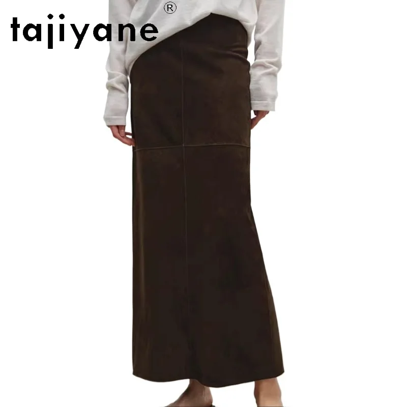 

TAJIYANE 100% натуральная юбка из овчины для женщин, винтажная замшевая юбка из натуральной кожи, прямая длинная юбка, коллекция осень 2026, женская одежда