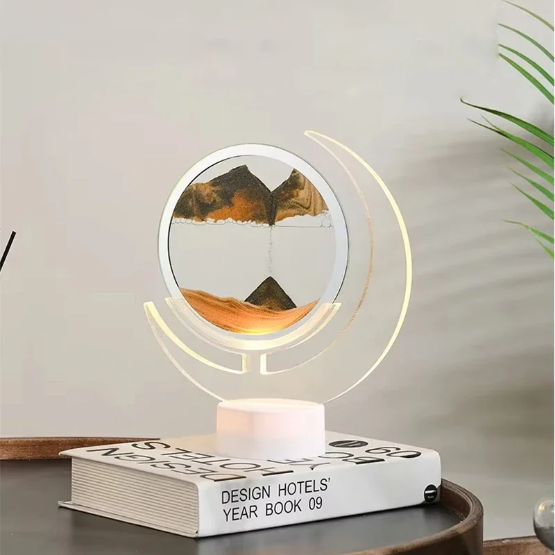 

3D Sandscape Moving Sand Art Picture Table Lamp with 7 Colors Quicksand Liquid Hourglass Flowing Sand Painting Home Decor Gifts