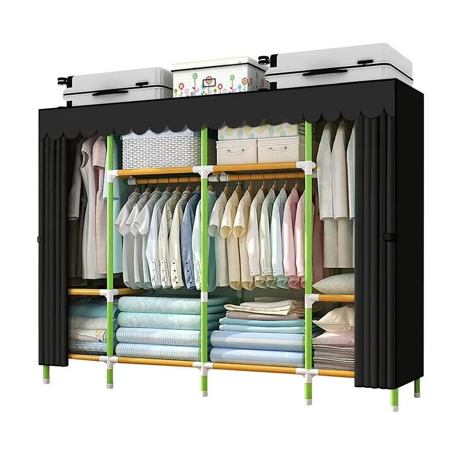 

Portable Closet 79 Inches Portable Wardrobe Closet for Hanging Clothes with 4 Handing Rods 25mm Colored Iron Tube and Black Cov