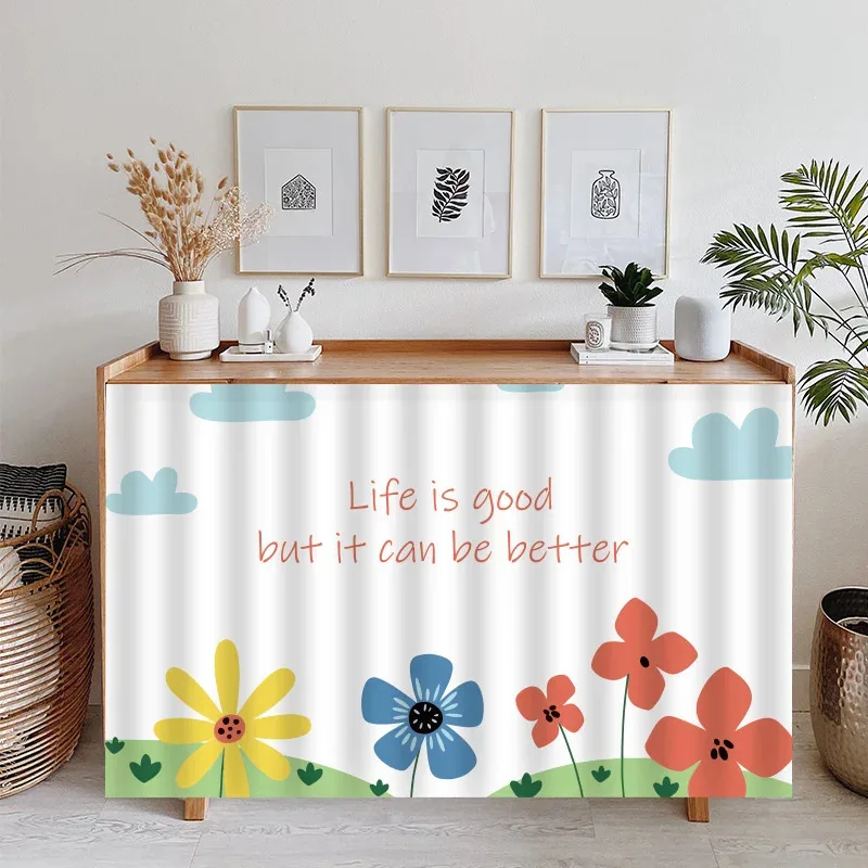 VIKAMA Printed Short Half-Curtain Dust Cover for Kitchen Cabinets, Bookshelves, and Wardrobes