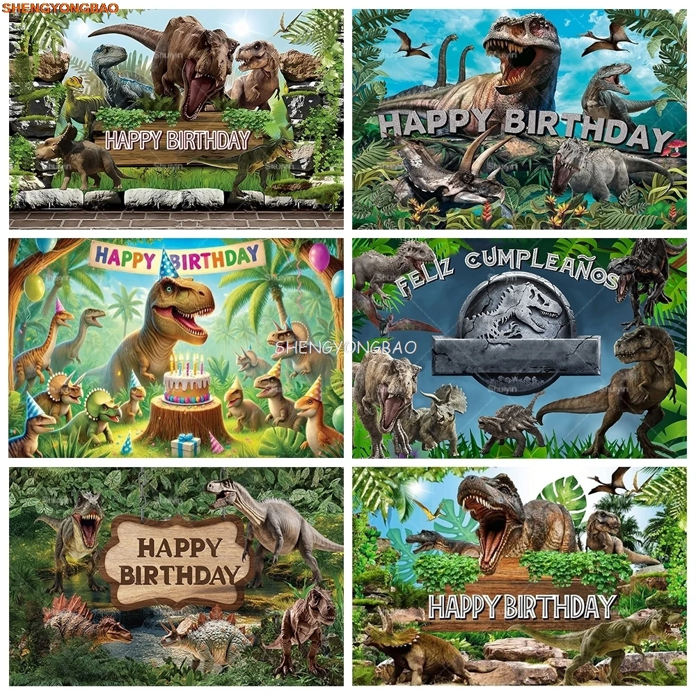 

Tropical Jungle Dinosaur Birthday Background Jurassic Park Woodland Tyrannosaurus Rex Baby Shower Photography Backdrops NO-01