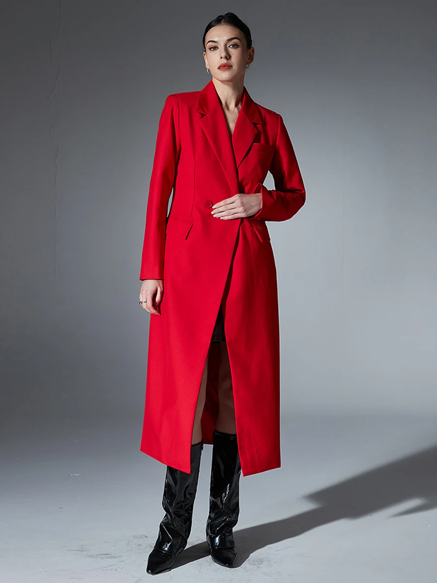 TWOTWINSTYLE Solid Slimming Casual Blazer For Women Notched Collar Long Sleeve Patchwork Button Temperament Coats Female Fashion