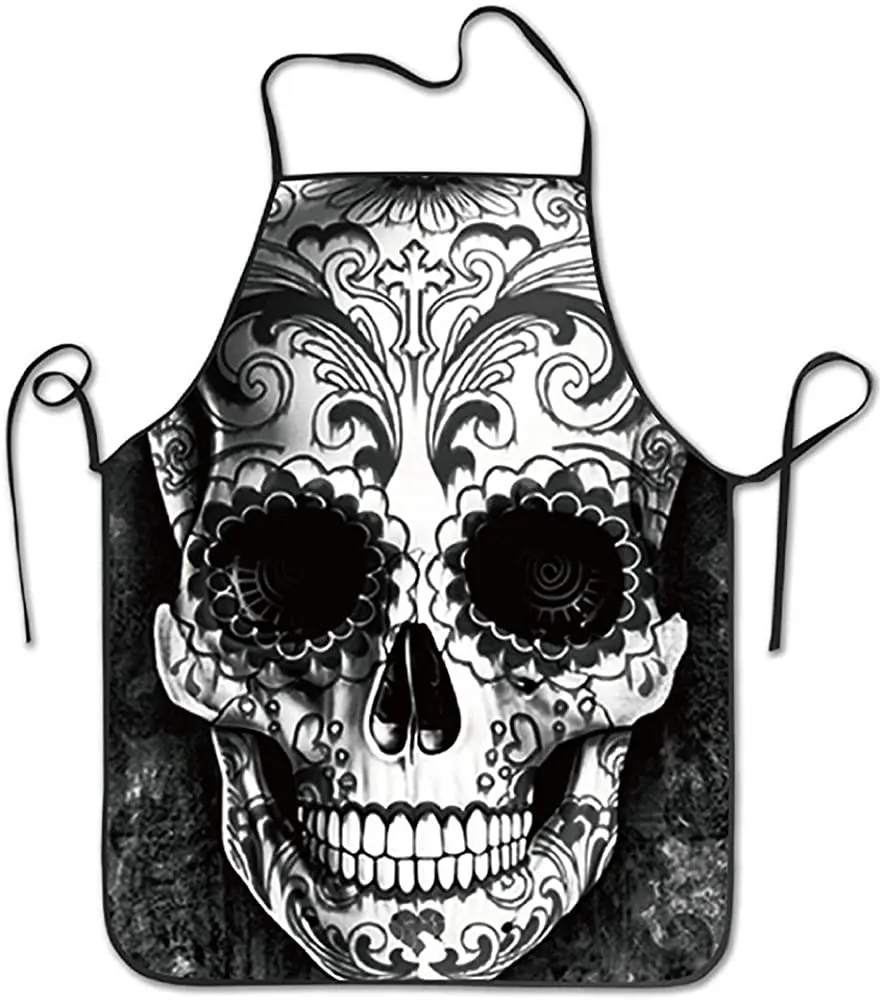 

Unisex Kitchen Aprons SUGAR SKULL BLACK Chef Apron Cooking Apron Barbecue Aprons