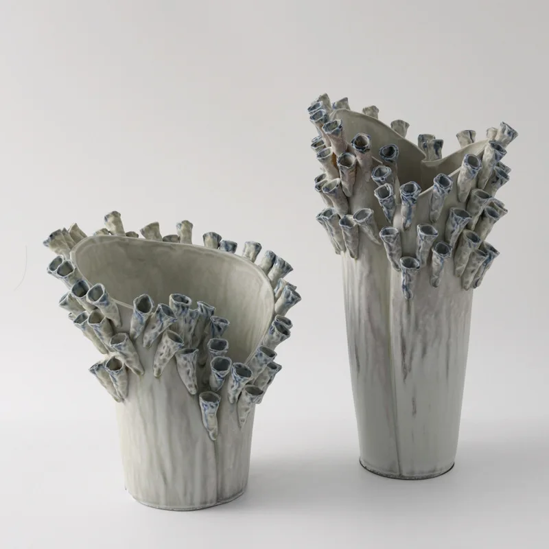 Minimalist style three-dimensional relief floral large ceramic vase flower arrangement ornament