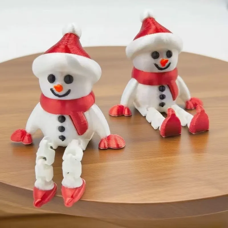 

Creative Christmas Toys 3D Printed Red Scarves Snowman Dolls Holiday Gifts Home Decorations Cute Figurines Movable Joints