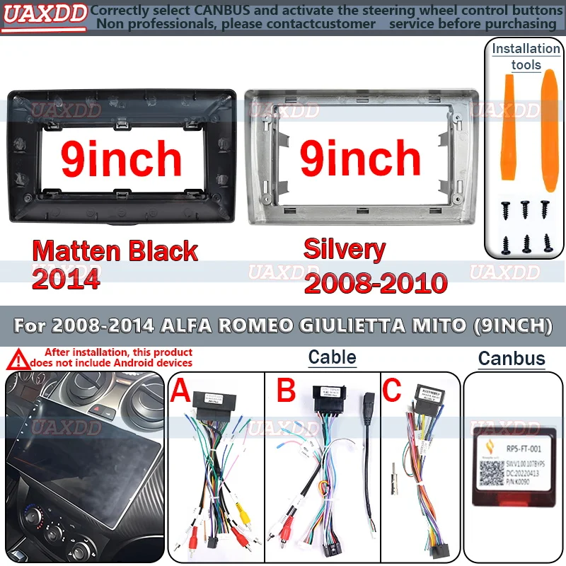 

Автомобильная рамка, Fascia Adapter Canbus Box, декодер Android, установка радио 2008-2010 для Alfa Romeo для 2008-2010 ALFA ROMEO MITO, 9 дюймов