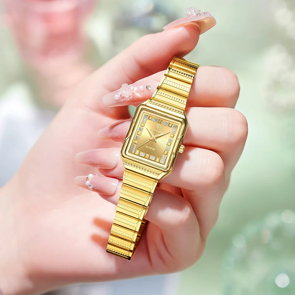 LIEBIG Jam Tangan Kuarsa Elegan Jam Tangan Bergaris Baja Tahan Karat untuk Wanita Jam Tangan Tahan Air Mewah Sederhana dan Gelang Hadiah Anak Perempuan