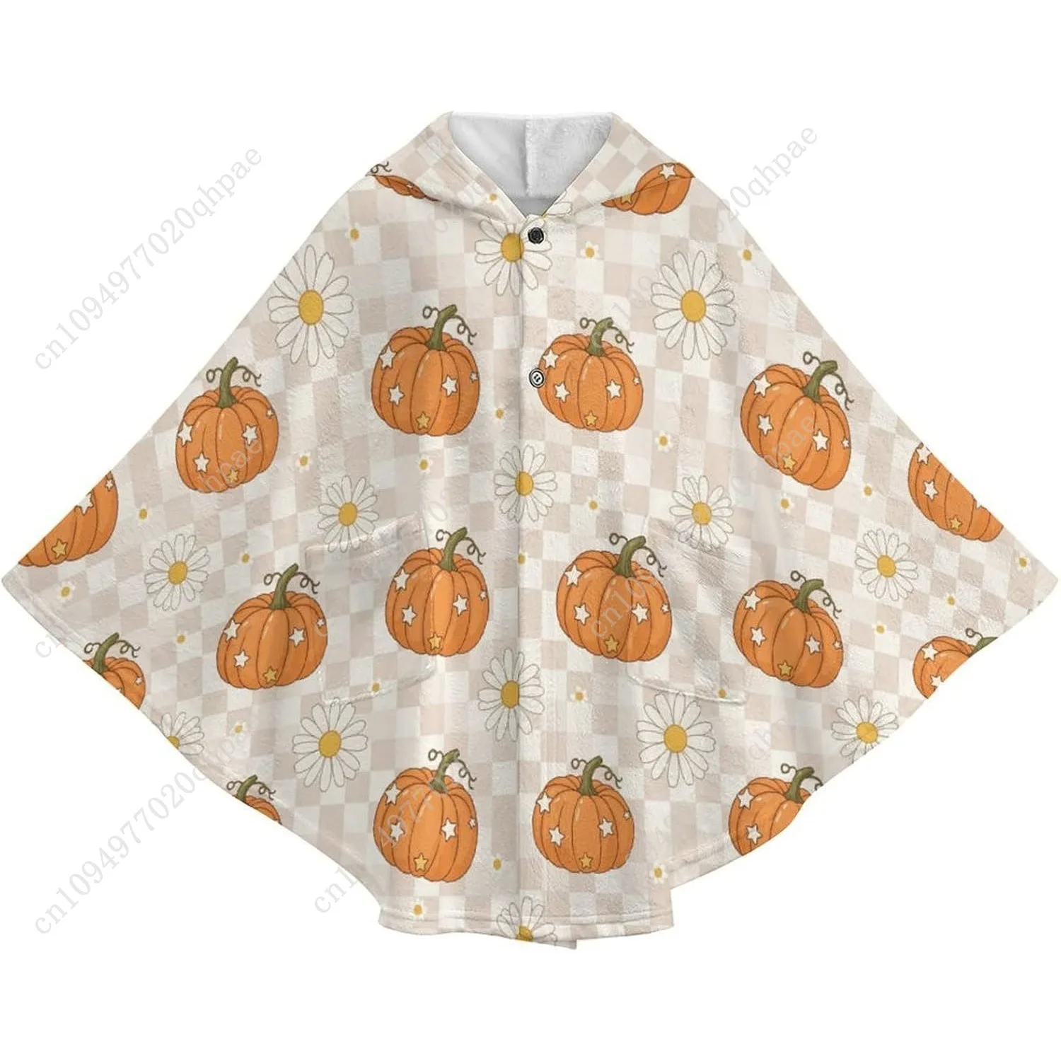 سترة بطانية مريحة من الفلانيل، هوديي كبير الحجم بنمط اليقطين ديزي مع جيوب للأطفال والمراهقين #4